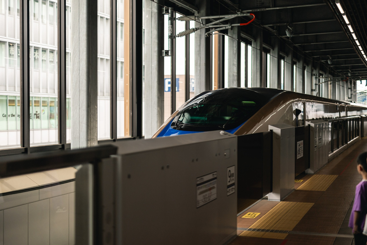 Hokuriku Shinkansen train stopped at Fukui Station.