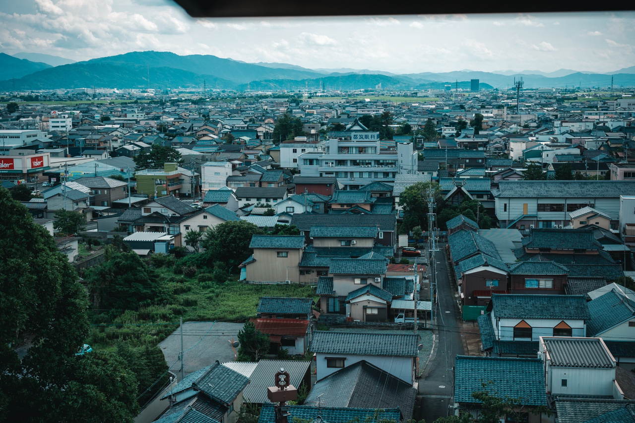 View across Maruoka and the Sakai Plain from an upper floor of Maruoka Castle.